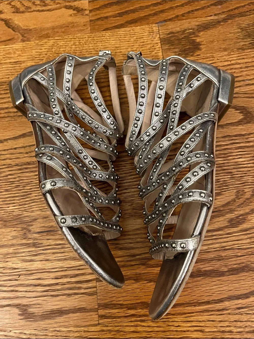 MIU MIU Studded Gladiator/Cage Sandals in silver